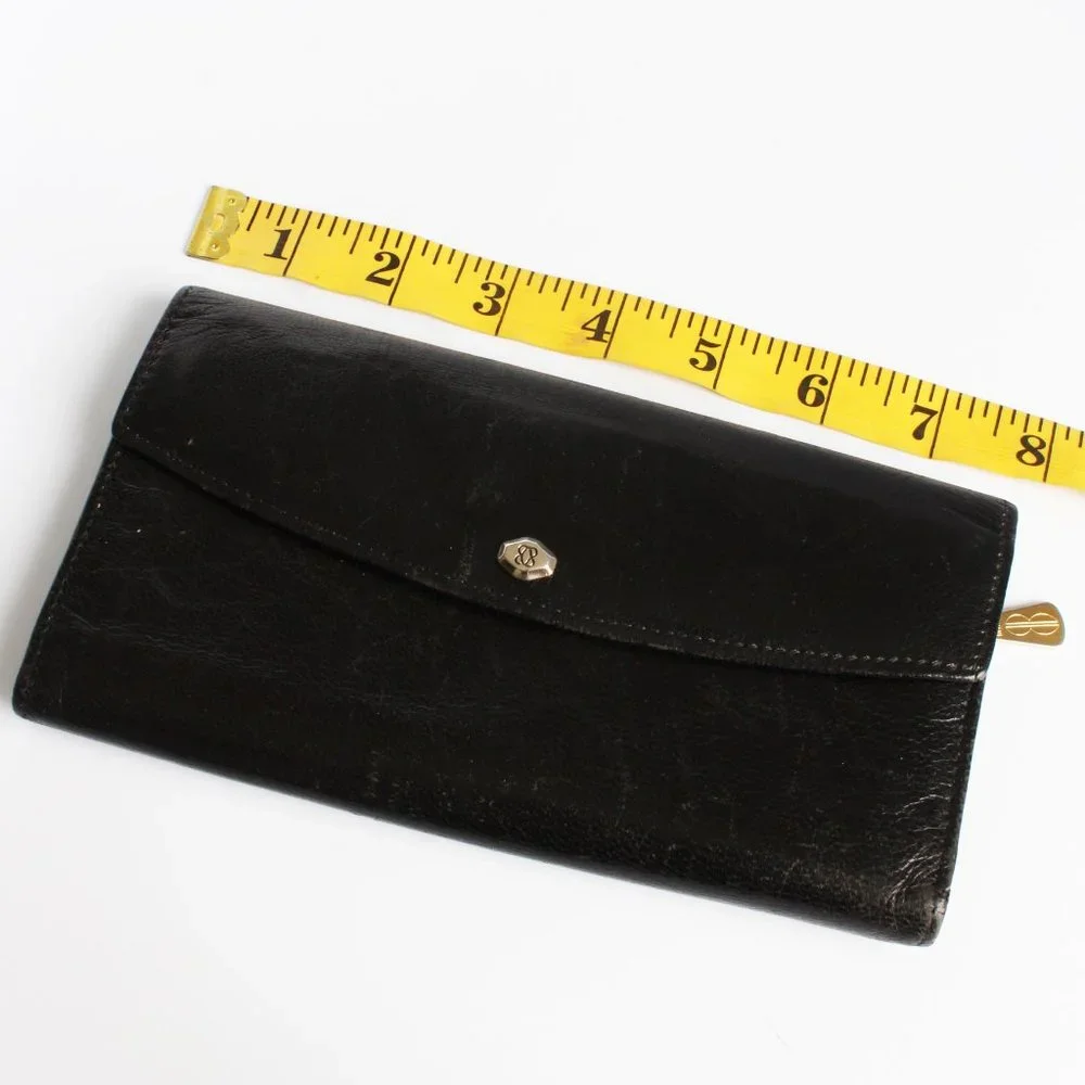 Bosca Wallet with Check Book Holder Black Leather Trifold Vintage